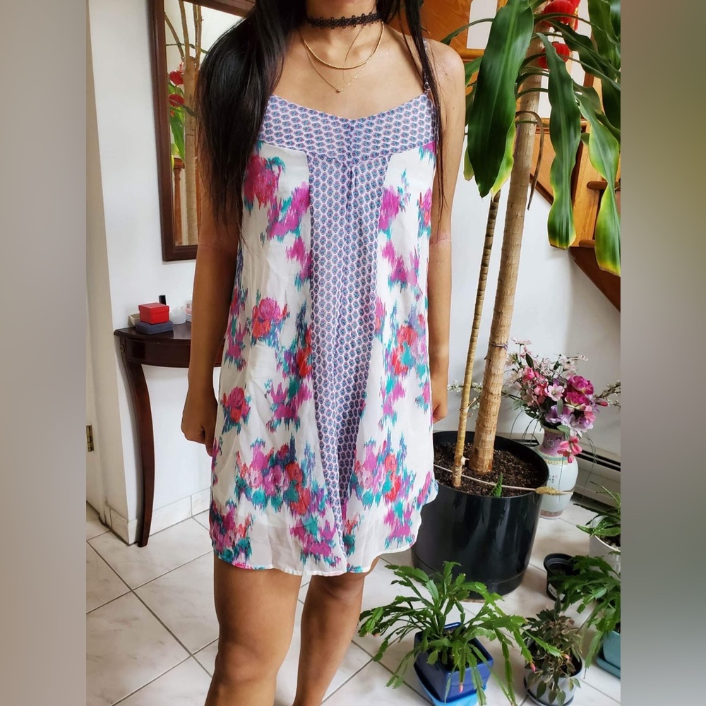 Unique floral print chiffon dress